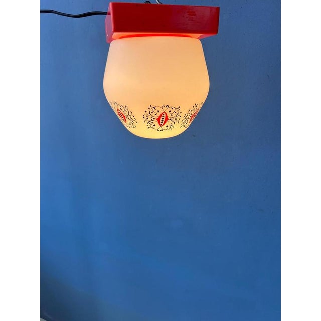 Vintage Opaline Glass Ceiling Lamp with Orange Ceiling Cap from Thabur For Sale - Image 11 of 11