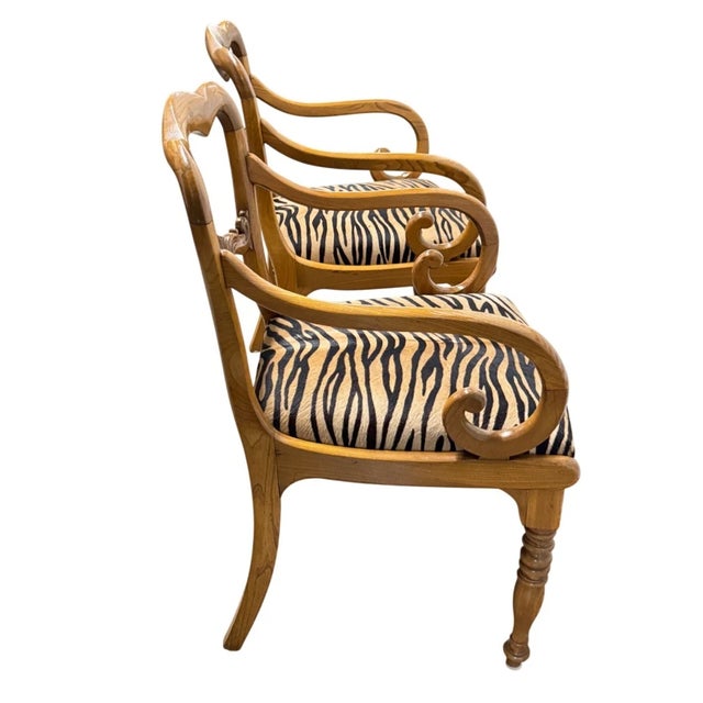 Biedermeier Antique Karl Johan Biedermeier Style Tiger Print Arm Chairs - A Pair For Sale - Image 3 of 12