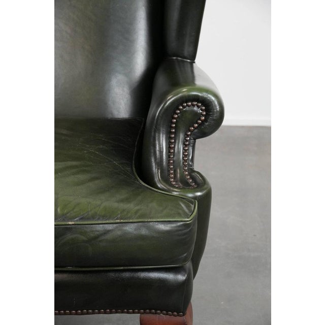 Chesterfield Wing Chair in Cowhide Leather For Sale - Image 9 of 17