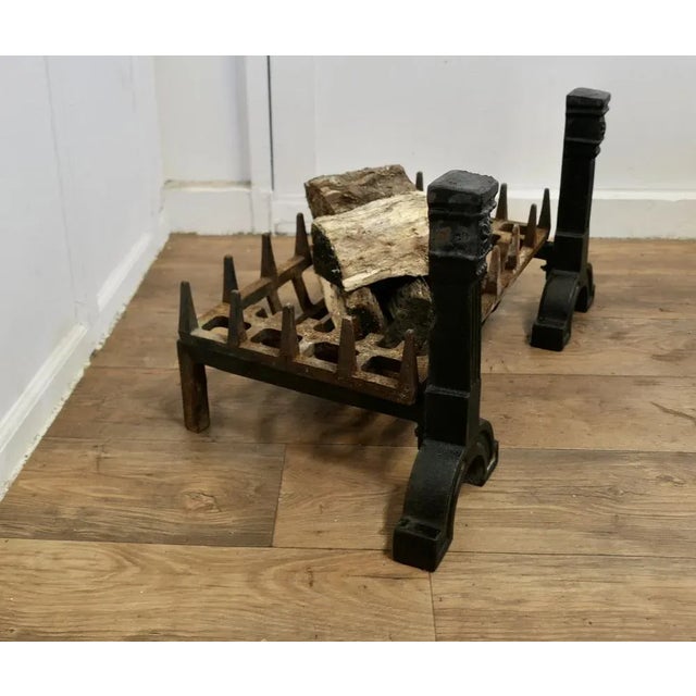 Large Antique Inglenook Fire Grate on Andirons For Sale - Image 3 of 8