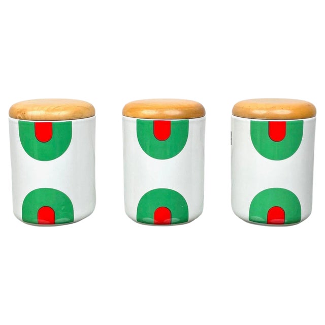 Italian Box Vases in Ceramic and Wood by Franco Pozzi Gallarate, 1970s, Set of 3 For Sale