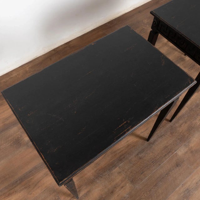 Gustavian (Swedish) Pair, Swedish Gustavian Style Reproduction Black Side Tables For Sale - Image 3 of 12