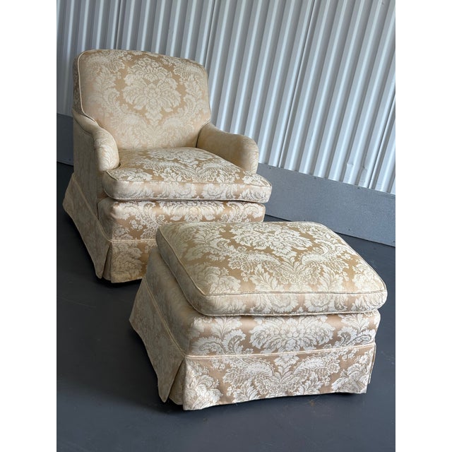 Early 20th Century Antique Upholstered Rolled Arm Chair and Ottoman For Sale - Image 5 of 12
