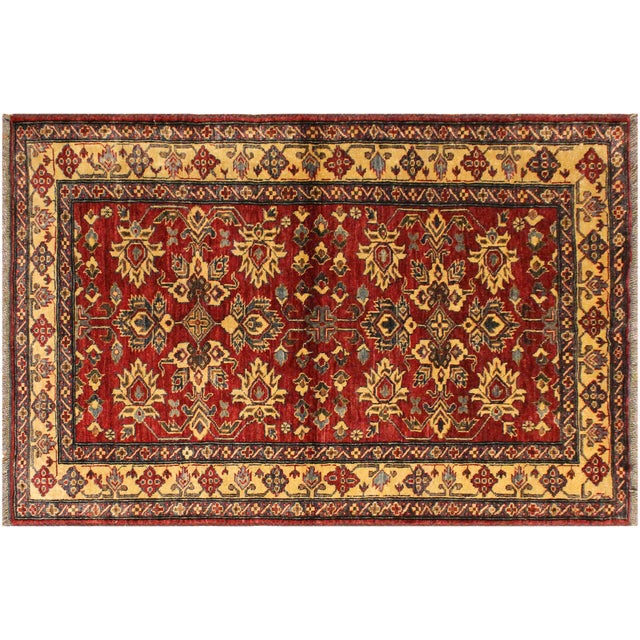 Boho Chic Super Kazak Red/Gold Wool Rug - 4'1'' X 5'5'' For Sale - Image 9 of 10