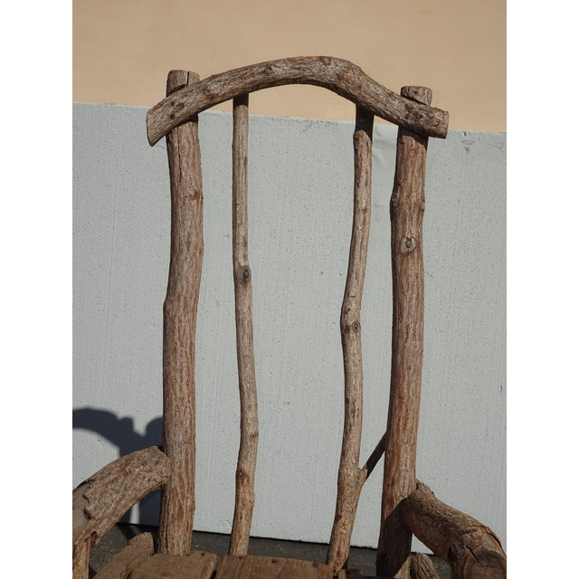 Large Primitive Rustic Tree Branch Throne Arm Chair ~ Raw Wood Limbs For Sale - Image 4 of 12