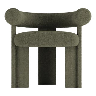 Collector Modern Cassette Chair Fully Upholstered in Bouclé Olive Fabric by Alter Ego For Sale