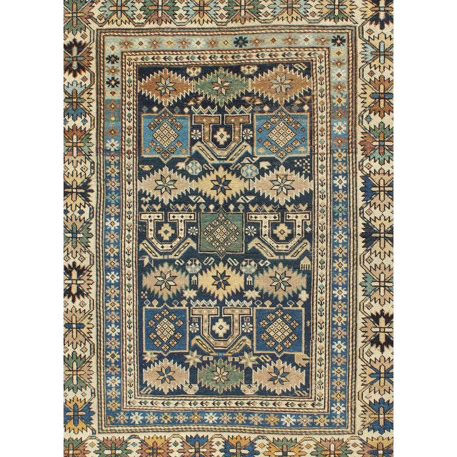 Antique Hand Knotted Caucasian Shirvan Rug in Blue With Tribal Design 3'5"x4'5" For Sale - Image 4 of 6