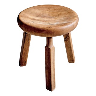 Oak Stool with Three Carved Legs, France, 1960s For Sale