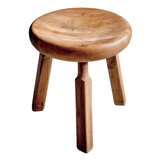 Oak Stool with Three Carved Legs, France, 1960s For Sale