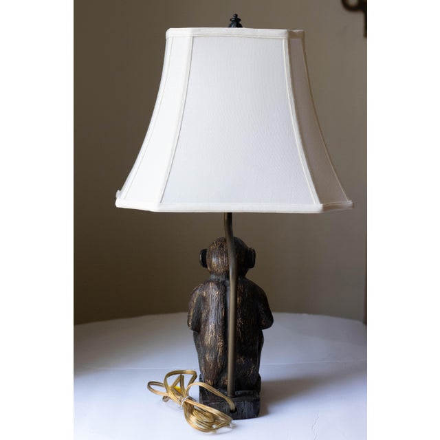 1980s Vintage Mid Century Monkey Figural Table Lamp – Whimsical Animal Lighting – Bell Shade For Sale - Image 5 of 9