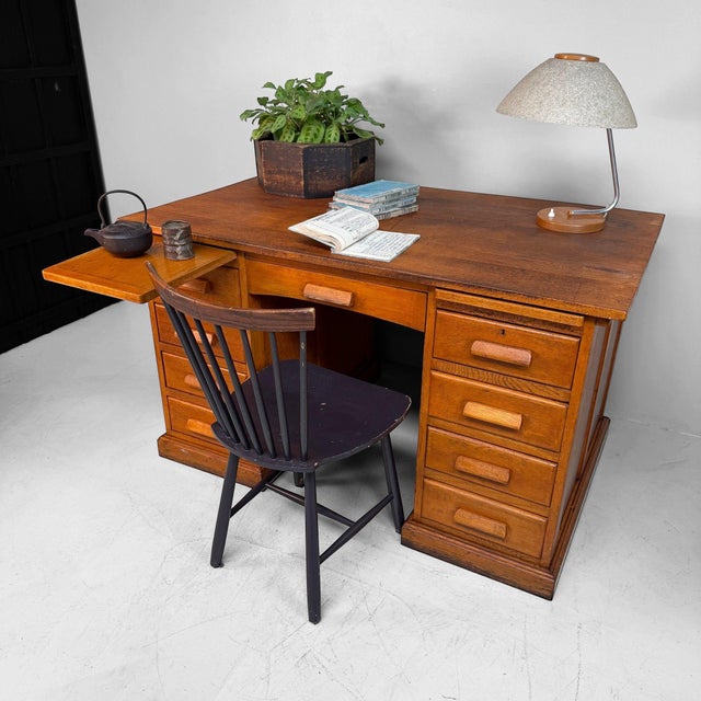 French Double Pedestal Desk, 1950s For Sale - Image 6 of 14