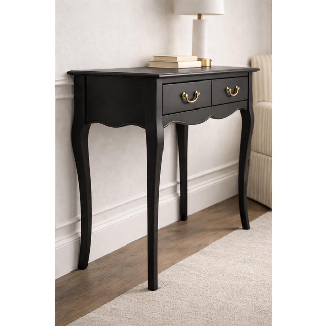 Late 20th Century French Provincial Style Matte Black Bedside Table / Writing Desk With Bronze Hardware — 35.5” For Sale - Image 4 of 10