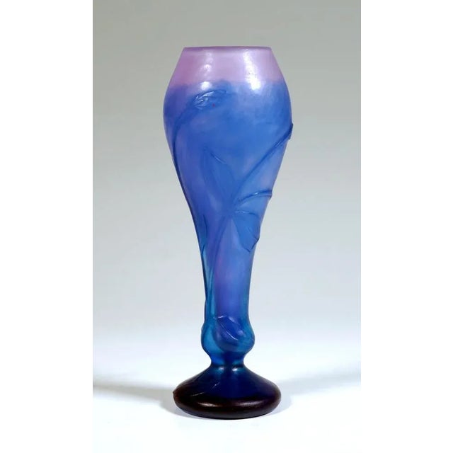 Very rare and exceptional piece of Art Nouveau glass: Small baluster-shaped vase on a separate stand, forming a small...