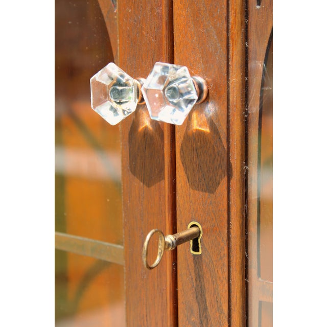 Vintage Georgian Revival Flame Mahogany Secretary Desk Bookcase With Glass Doors, Circa 1940s–1950s For Sale - Image 16 of 18