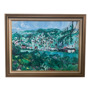 Mid-Century Expressionist Hillside Landscape Oil Painting – Framed For Sale