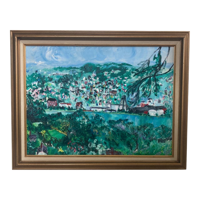 Mid-Century Expressionist Hillside Landscape Oil Painting – Framed For Sale
