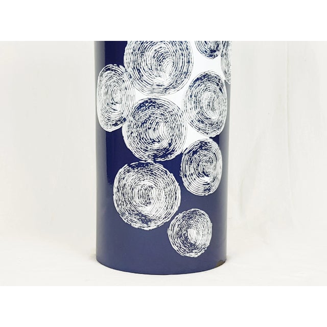 Italian Blue, White & Black Enameled Metal Umbrella Stand, 1960s For Sale - Image 4 of 14