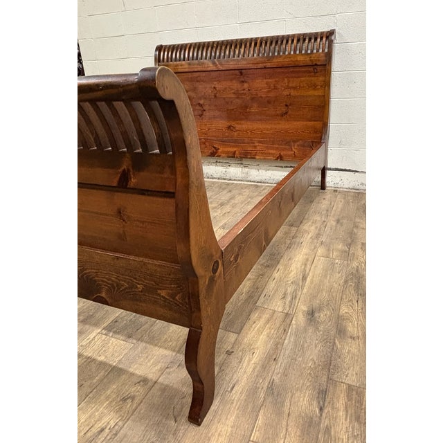 Vintage Queen Size Pine Sleigh Bed For Sale - Image 9 of 12