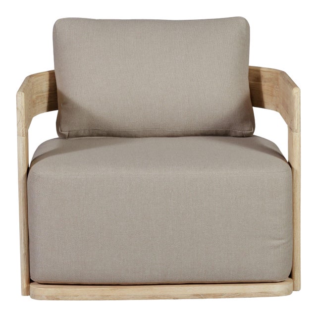 Eclipse Outdoor Solid Teak Wood Revolving Chair Natural Look - Gray Fabric For Sale