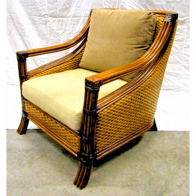1970s Rattan Wicker Mandalay Chair With Cushions For Sale - Image 4 of 18