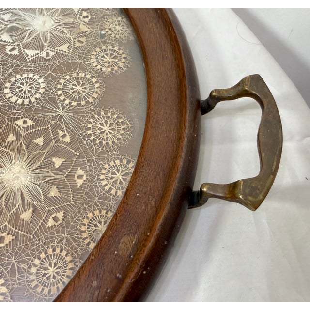 Antique 19th Century Handmade French Lace Wood Bronze Serving Tray Dish Platter For Sale - Image 10 of 13