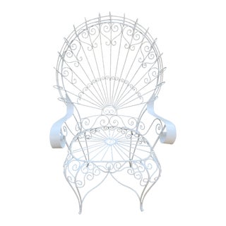 Vintage White Twisted Metal Peacock Chair For Sale