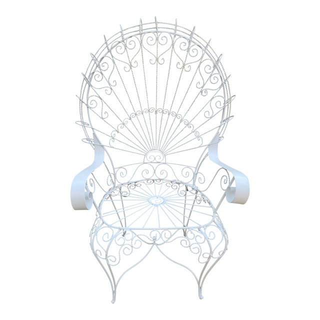 Vintage White Twisted Metal Peacock Chair For Sale