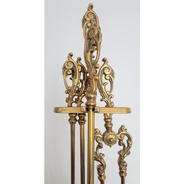 Italian Die-Cast Brass 5-Piece Fireplace Tool Set For Sale - Image 9 of 12