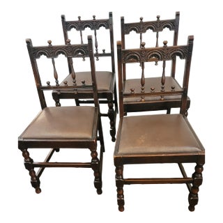 Antique Set 4 Ercol Dining Chairs Jacobean Revival Spanish Revival For Sale