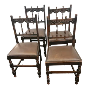 Antique Set 4 Ercol Dining Chairs Jacobean Revival Spanish Revival