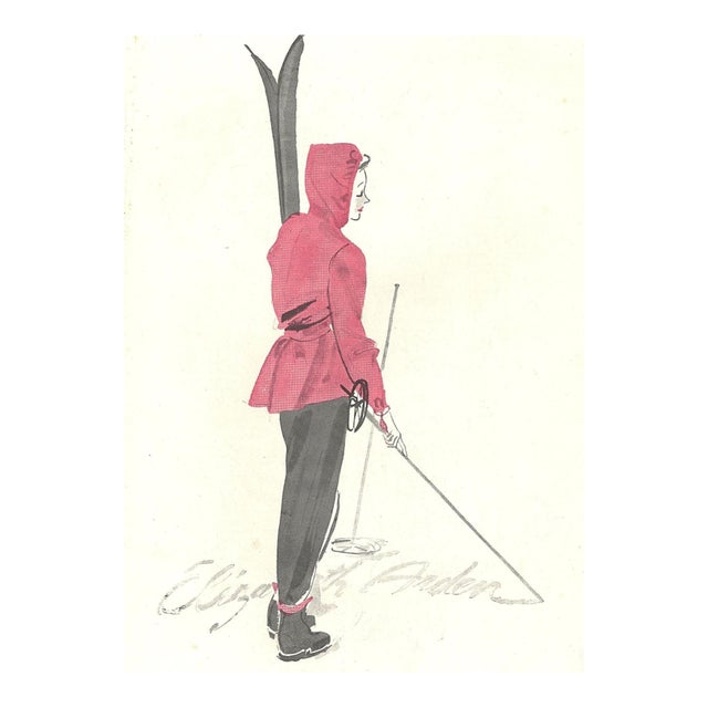 1945 Mid-Century French Print for the Woman Who Loves to Ski For Sale