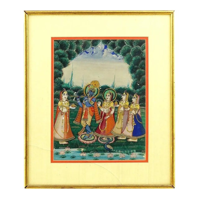 19th Century Antique Indian Mughal Mixed Media Miniature Painting, Framed For Sale