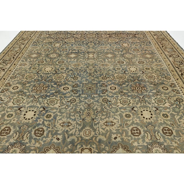 Textile 11x13 Antique Handmade Malayer Style Wool Rug in Soft Neutral & Blue Palette For Sale - Image 7 of 8