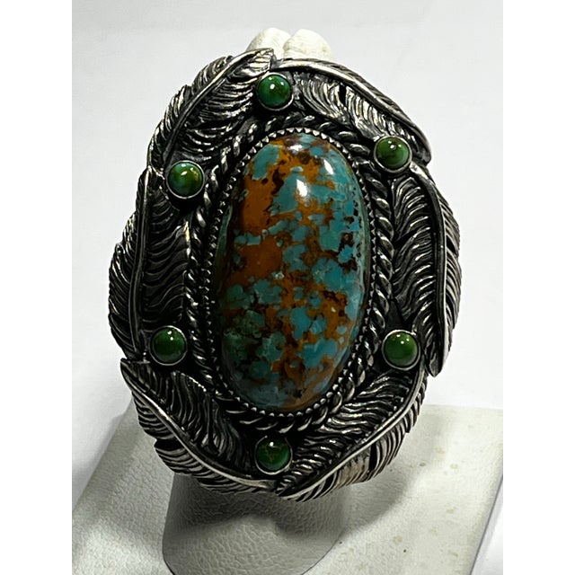 Metal 1990s Sterling Silver and Turquoise Massive Statement Ring, Size 7 For Sale - Image 7 of 7