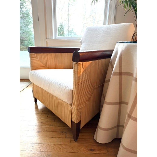 Donghia Lounge Chair in Rattan and Mahogany For Sale - Image 11 of 16