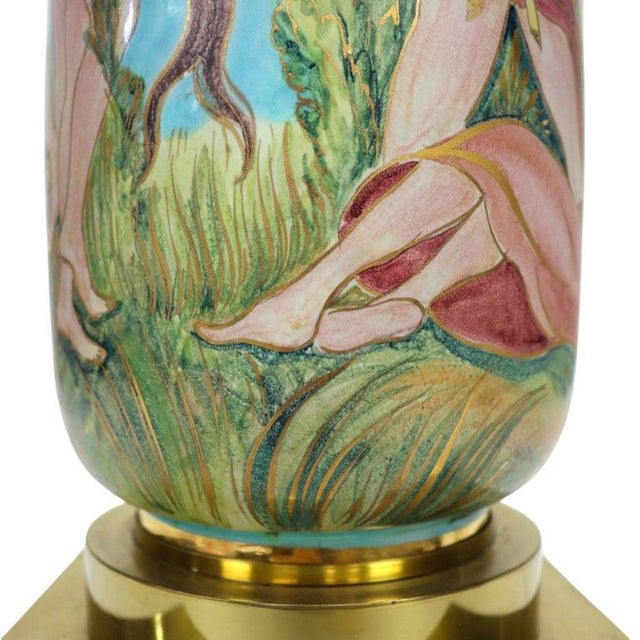 Blue Vintage Neoclassical Hand Painted Porcelain & Brass Lamp C1940 For Sale - Image 8 of 11