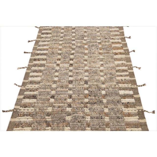 Moroccan Modern Moroccan Style Brown Handmade Bohemian Motif Wool Runner For Sale - Image 3 of 10