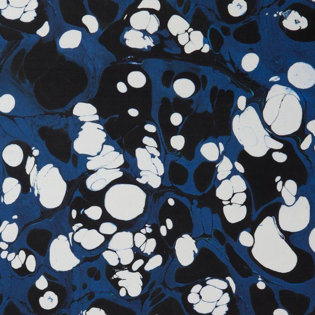 Contemporary Marmorizzata Midnight Blue Print on Cotton/Linen Blend Fabric For Sale - Image 3 of 3