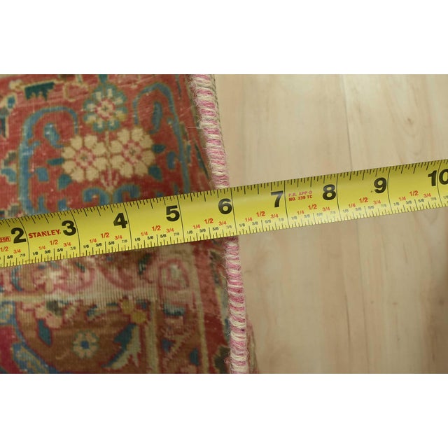Tabriz Rug 9’5” X 11’9” Pink Wool Vintage Distressed Hand-Knotted Carpet For Sale - Image 13 of 15