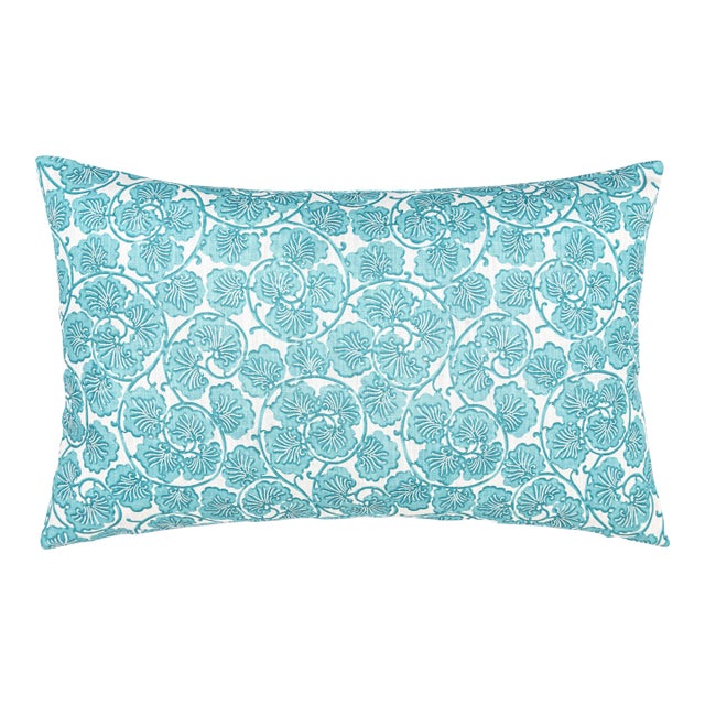 The House Of Scalamandré May Lumbar Pillow In Turquoise For Sale