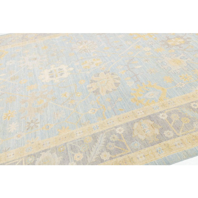 Modern Modern Oushak Style Hand-Knotted Wool Rug - Pastel Blue, Gold & Ivory 9x12 For Sale - Image 3 of 10