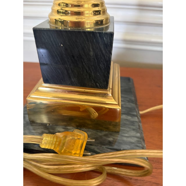 Black Vintage French Empire-Style Brass Column Table Lamp With Black Stone Base For Sale - Image 8 of 13