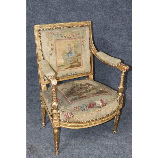 Wood Pair 19th Century French Louis XVI Giltwood Aubusson Armchairs For Sale - Image 7 of 14