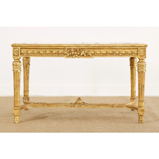 19th Century Louis XVI Style Giltwood Marble Top Library Table For Sale - Image 12 of 13