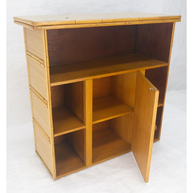 Vintage Mid Century Modern Bamboo Rattan Bar & Pair of Matching Bar Stools MINT Stool Dimensions: 15" x 15" x 30" Seat...