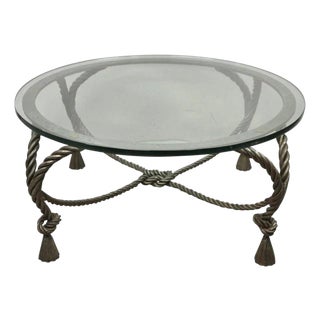 Mid 20th Century Italian Hollywood Regency Steel Knotted Rope and Tassel Round Glass Coffee Table For Sale