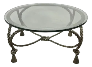 Mid 20th Century Italian Hollywood Regency Steel Knotted Rope and Tassel Round Glass Coffee Table