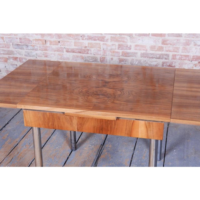 Czech Bauhaus Extendable Table in Walnut attributed to Hynek Gottwald, 1930s For Sale - Image 9 of 13