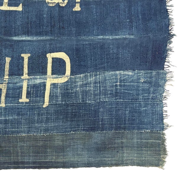 American Large Patchwork Indigo Flag, Don't Give Up the Ship, Unique For Sale - Image 3 of 4