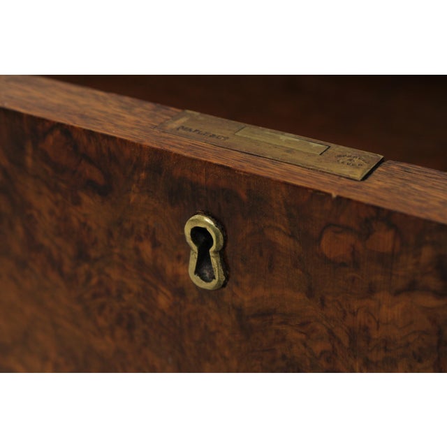 1920s English 3 Part Leather Top Burl Walnut Desk For Sale - Image 5 of 15